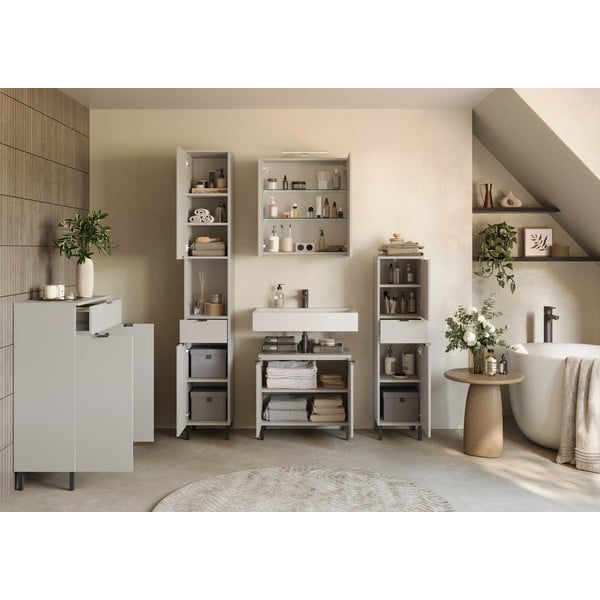 Kremowa wysoka wąska szafka łazienkowa 30x120 cm Arcena – Germania-image-4