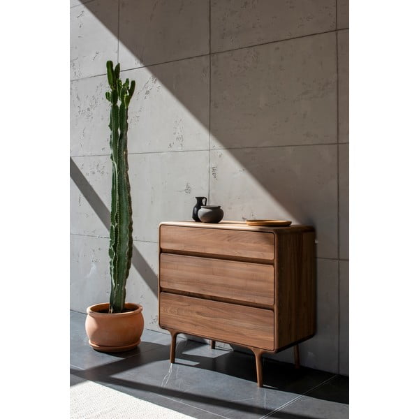 Brązowa komoda z litego drewna orzechowego 90x90x45 cm Fawn – Gazzda-image-4