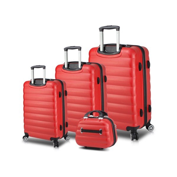 Zestaw 3 czerwonych walizek na kółkach z USB i kuferka podróżnego My Valice RESSO Travel Set