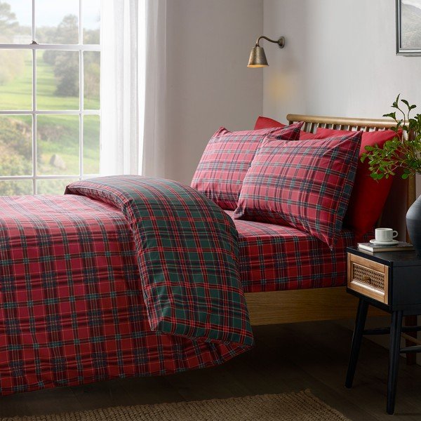 Czerwona/ciemnozielona pościel jednoosobowa 135x200 cm Tartan Check – Catherine Lansfield