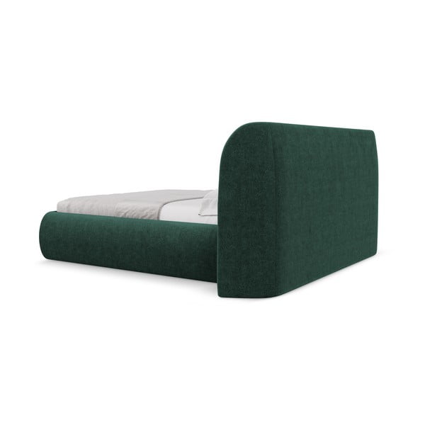 Ciemnozielone tapicerowane łóżko dwuosobowe ze schowkiem i stelażem 180x200 cm Hauke – Makamii-image-4