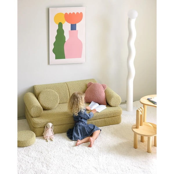 Różowa poduszka na sofę dziecięcą z materiału bouclé Bear – Wigiwama-image-1