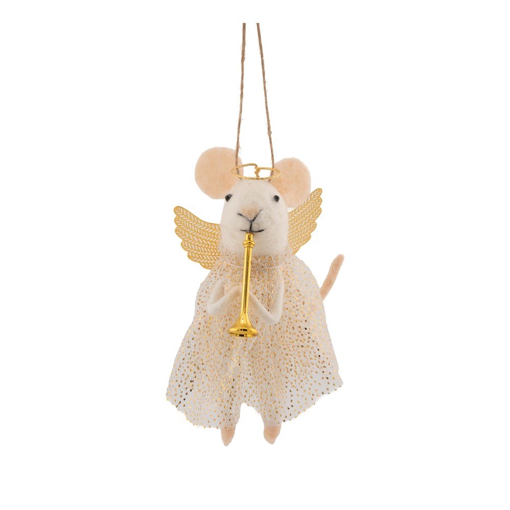 Tekstylna ozdoba świąteczna 6 cm Angel Mouse Playing the Trumpet – Sass & Belle