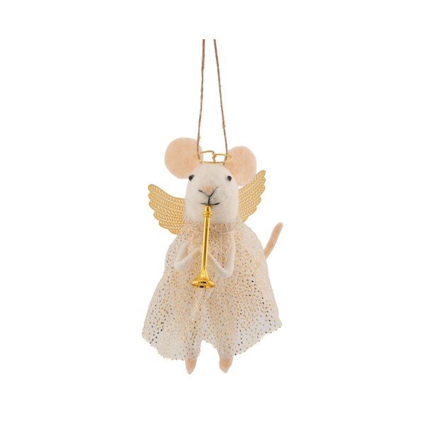 Tekstylna ozdoba świąteczna 6 cm Angel Mouse Playing the Trumpet – Sass & Belle