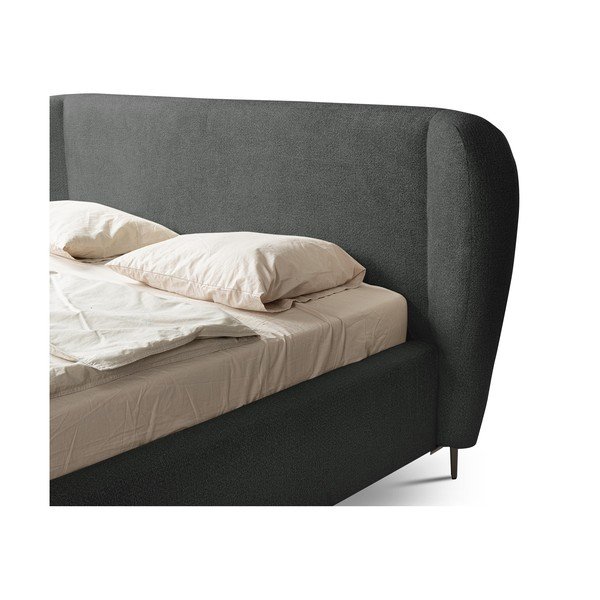 Ciemnoszare tapicerowane łóżko dwuosobowe ze stelażem 160x200 cm Makana – Makamii-image-4