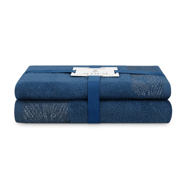 Ciemnoniebieskie bawełniane ręczniki zestaw 2 szt. frotte Allium – AmeliaHome