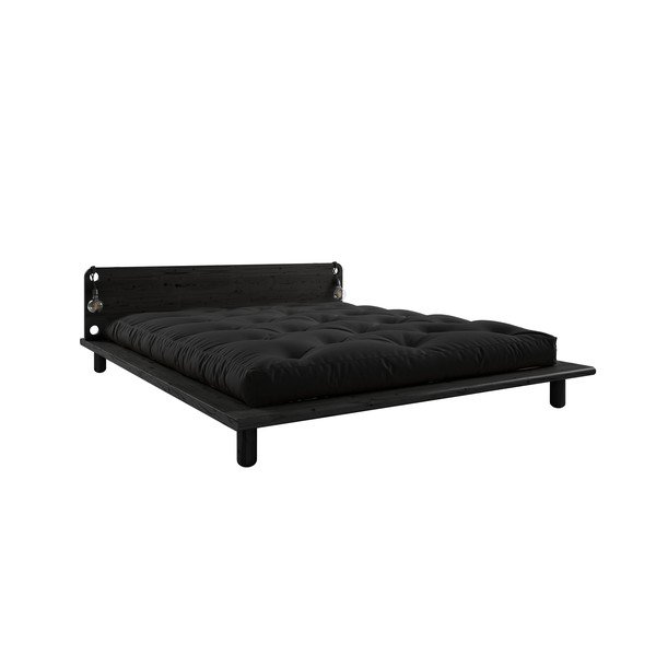 Czarne łóżko dwuosobowe z lampkami i czarnym materacem Double Latex Karup Design Peek, 180x200 cm