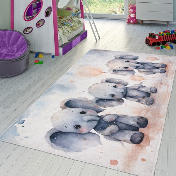 Jasnoszary dywan dziecięcy 100x160 cm Baby Elephants – Vitaus-image-1