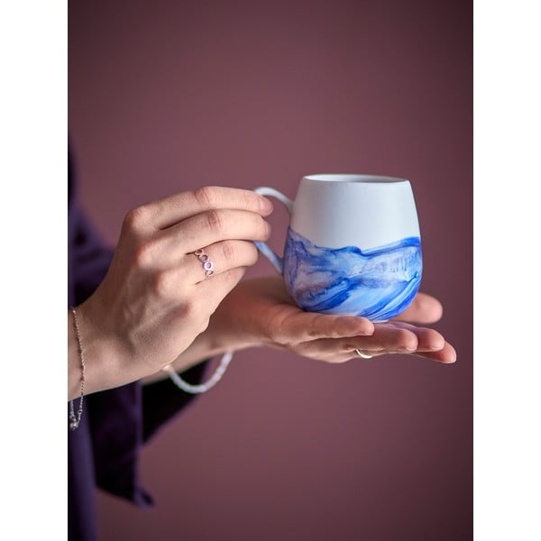 Biało-niebieskie kamionkowe filiżanki zestaw 4 szt. 250 ml Lyre – Bloomingville-image-1