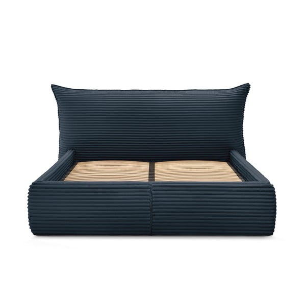 Ciemnoniebieskie tapicerowane łóżko dwuosobowe ze schowkiem i stelażem 160x200 cm Jade – Bobochic Paris-image-4