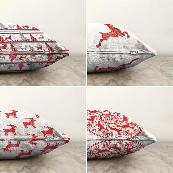 Zestaw 4 świątecznych szenilowych poszewek na poduszki Minimalist Cushion Covers Reindeer, 55x55 cm-image-1