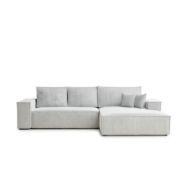 Jasnoszary rozkładany/ze schowkiem narożnik z tkaniny szenilowej (prawostronny/z szezlongiem) Maze – Maison de Rêve