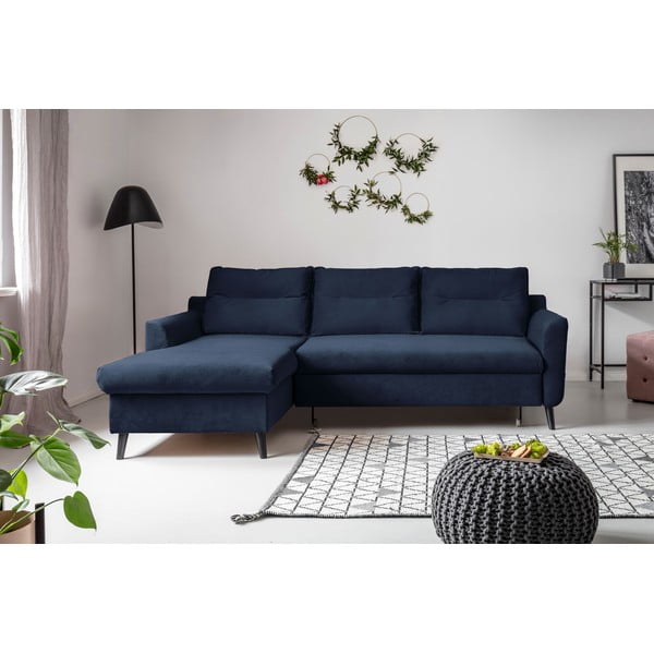 Ciemnoniebieski aksamitny narożnik rozkładany Miuform Stylish Stan, lewostronny-image-1