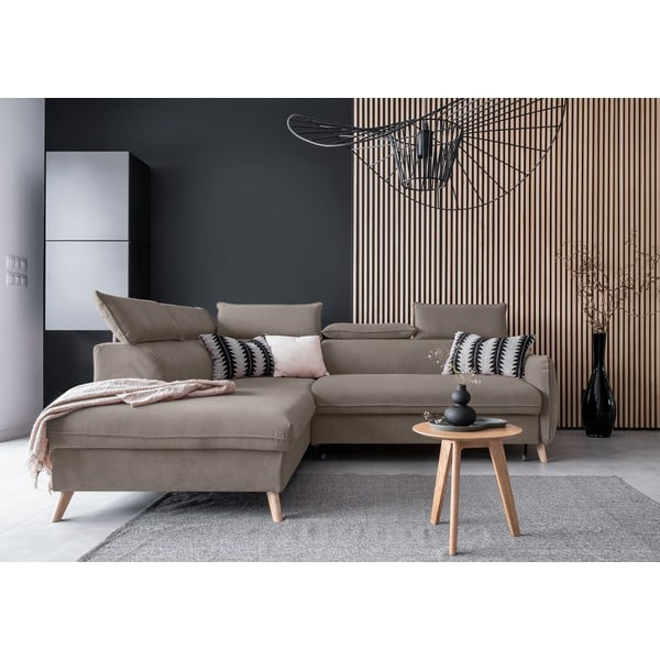 Jasnobrązowy aksamitny rozkładany narożnik (lewostronny) Sweet Harmony – Miuform-image-1