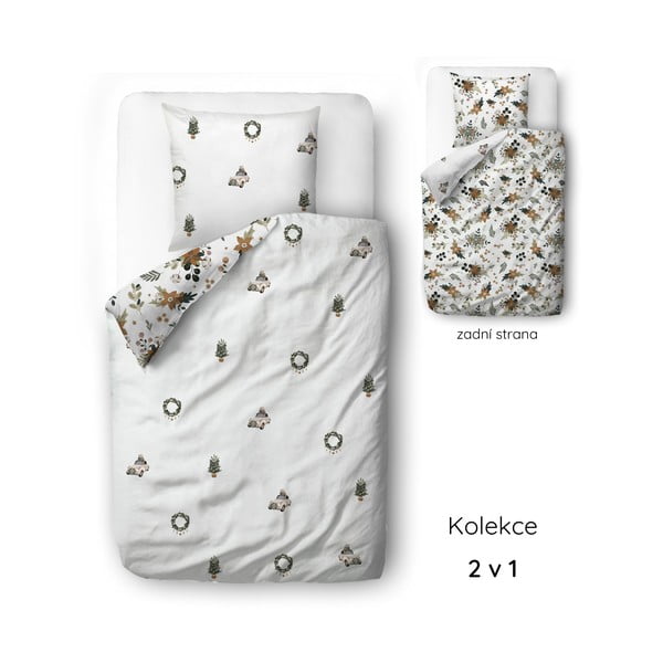 Biała pościel jednoosobowa z satyny bawełnianej 140x200 cm Festive Flowers – Butter Kings