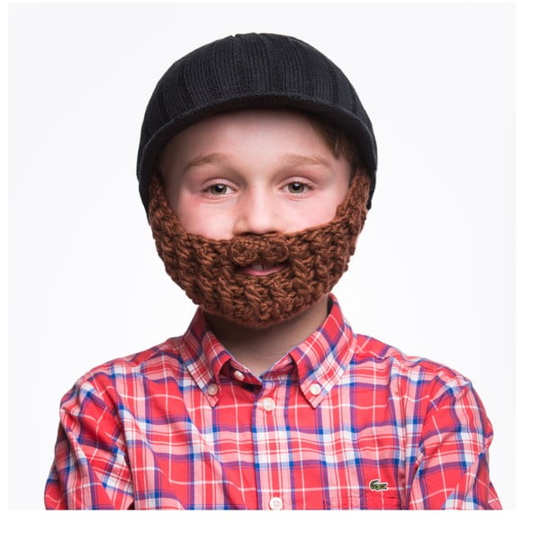 Czarna czapka dziecięca z brązową brodą Beardo Kids