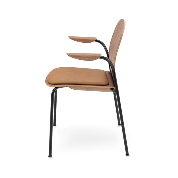 Brązowe/koniakowe krzesła zestaw z podłokietnikami/sztaplowane 2 szt. w dekorze orzecha Book – Gazzda-image-3