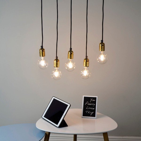 Lampa wisząca z 5 czarnymi kablami i oprawą żarówki w kolorze złota Sotto Luce Uno-image-1