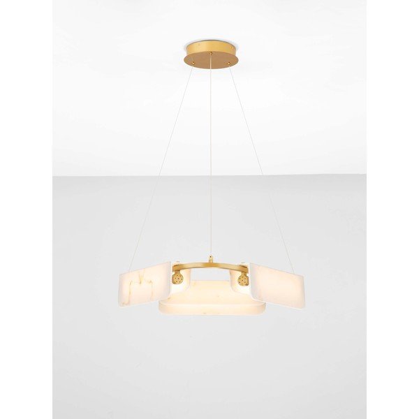 Kremowa/w kolorze mosiądzu lampa wisząca LED w dekorze marmuru ze ściemniaczem ø 63 cm Aider – Nova Luce-image-3