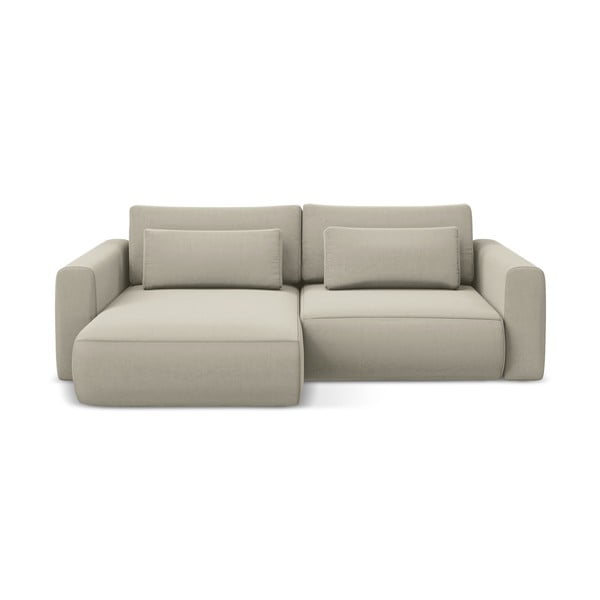 Beżowy aksamitny rozkładany/ze schowkiem narożnik (lewostronny/z szezlongiem) Kapua – Makamii