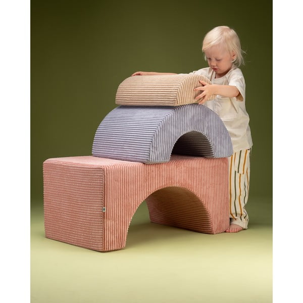 Różowy sztruksowy piankowy plac zabaw 3 szt. wysokość 37 cm 75x49 cm Rainbow Montessori – Wigiwama-image-2