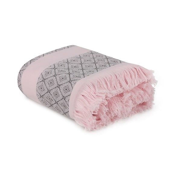 Szaro-różowy bawełniany ręcznik kąpielowy 150x75 cm Twins − Foutastic