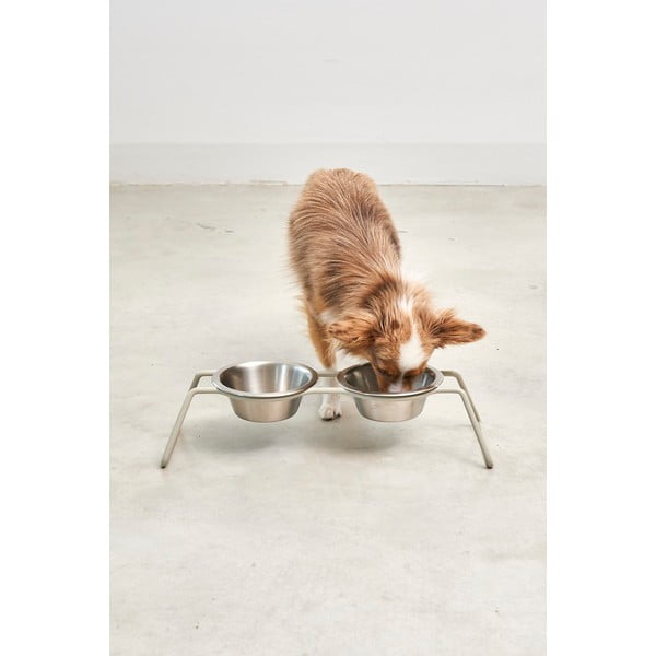 Zestaw misek ze stojakiem dla psów ze stali nierdzewnej Cena Greige M – MiaCara-image-4