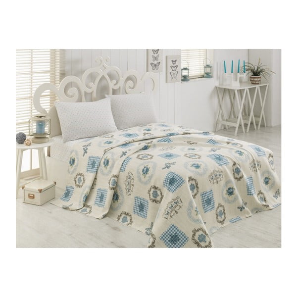 Lekka narzuta na jednoosobowe łóżko Pique Emily Turquoise, 160x235 cm
