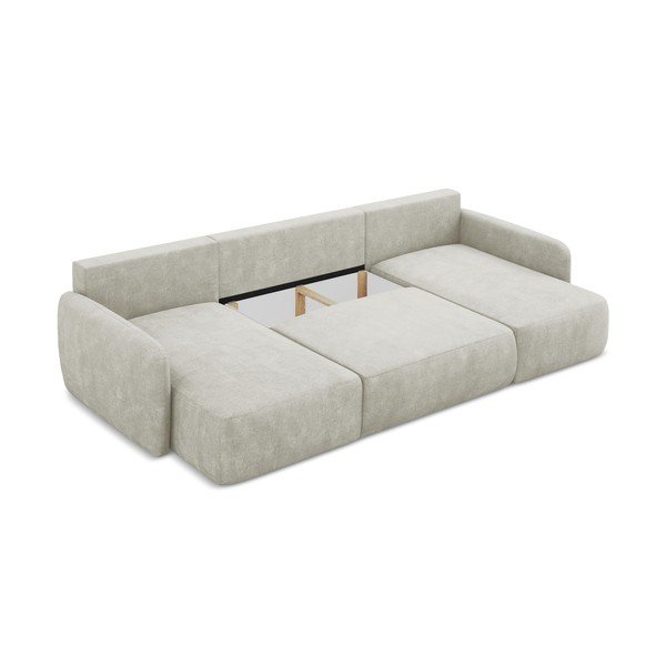 Kremowy narożnik rozkładany z tkaniny szenilowej ze schowkiem (w kształcie litery U) Lilo – Makamii-image-3