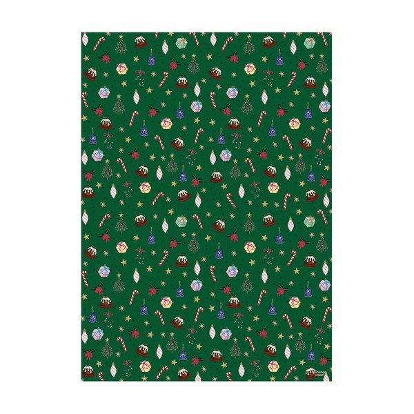 5 arkuszy zielonego papieru do pakowania prezentów eleanor stuart Christmas Fun, 50x70 cm-image-1