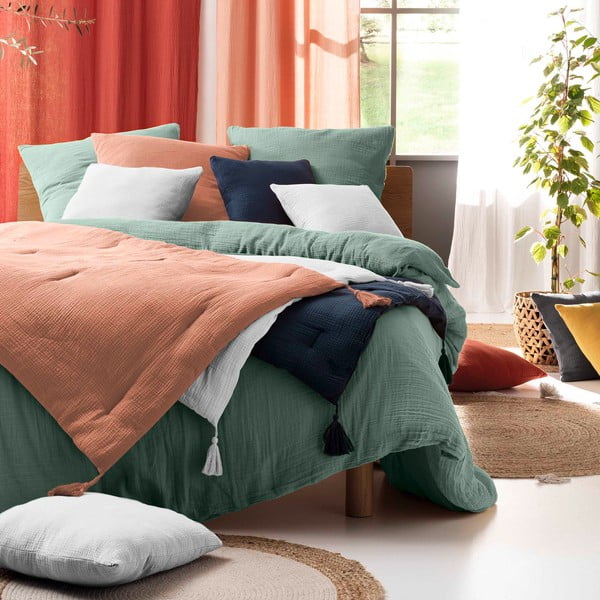 Jasnozielona muślinowa pościel dwuosobowa 240x260 cm Angelia – douceur d'intérieur-image-2