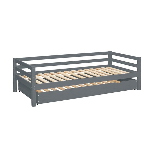 Szare łóżko dziecięce z litego drewna sosnowego z wysuwanym łóżkiem 90x200 cm Alpi – Støraa