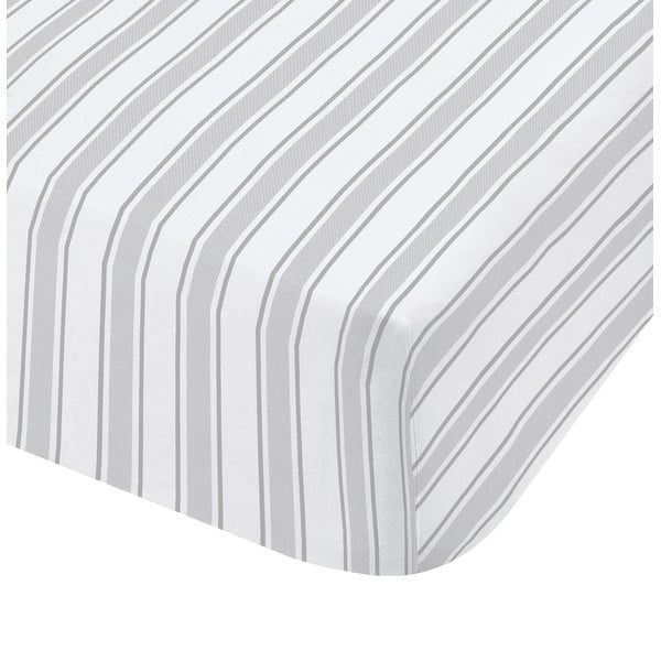 Szaro-białe bawełniane prześcieradło Bianca Check And Stripe, 90x190 cm