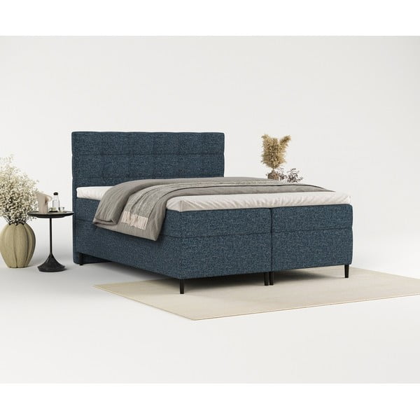 Ciemnoniebieskie łóżko boxspring ze schowkiem 140x200 cm Urbaneo – Maison de Rêve-image-4
