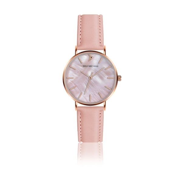 Damski zegarek z jasnoróżowym skórzanym paskiem Emily Westwood Pearl