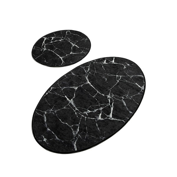 Zestaw 2 czarnych owalnych dywaników łazienkowych Foutastic Marble