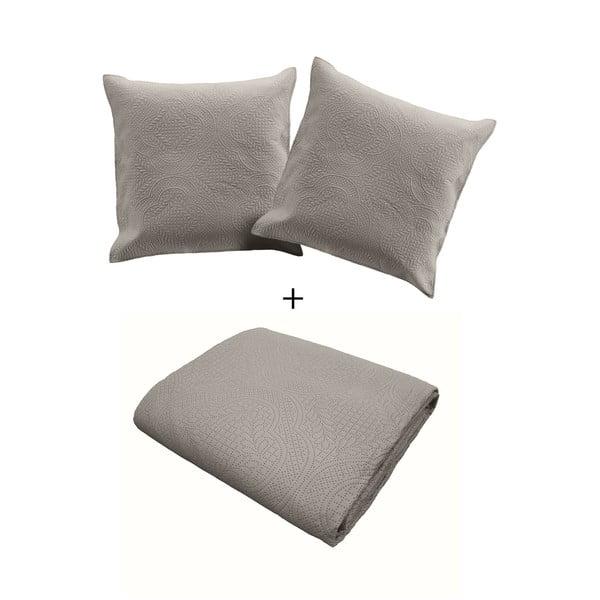 Szary pikowany zestaw narzuty na łóżko i poszewki na poduszkę z mikrowłókna 240x220 cm Romane – douceur d'intérieur-image-2