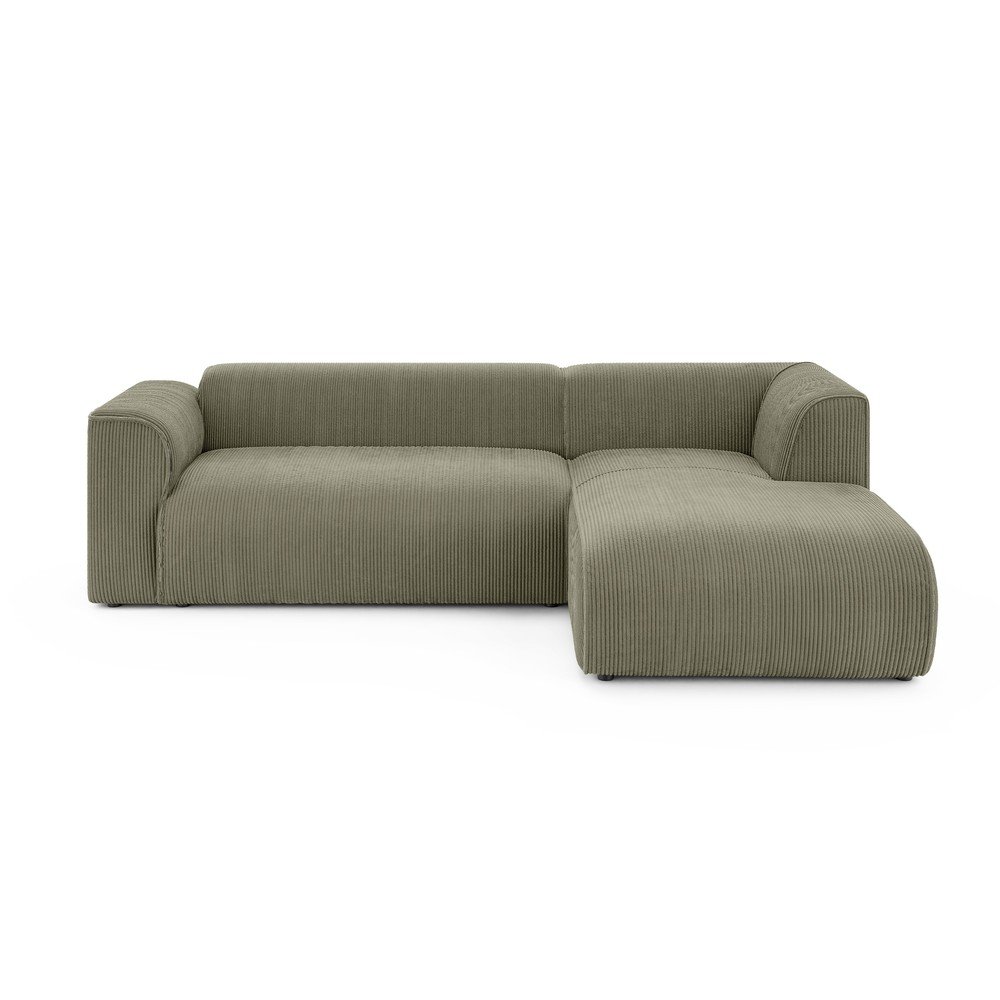 Zielony sztruksowy narożnik (prawostronny/z szezlongiem) Merid  – Ropez