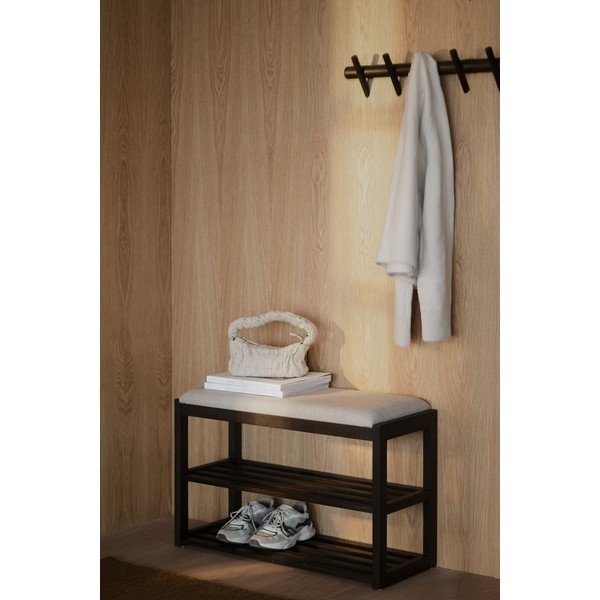 Szafka na buty z litego drewna dębowego z siedziskiem w ciemnym naturalnym kolorze 80x52x30 cm Confetti – Rowico-image-1