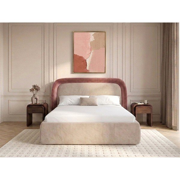 Różowe tapicerowane łóżko dwuosobowe ze schowkiem ze stelażem 180x200 cm Sam – Bobochic Paris-image-1