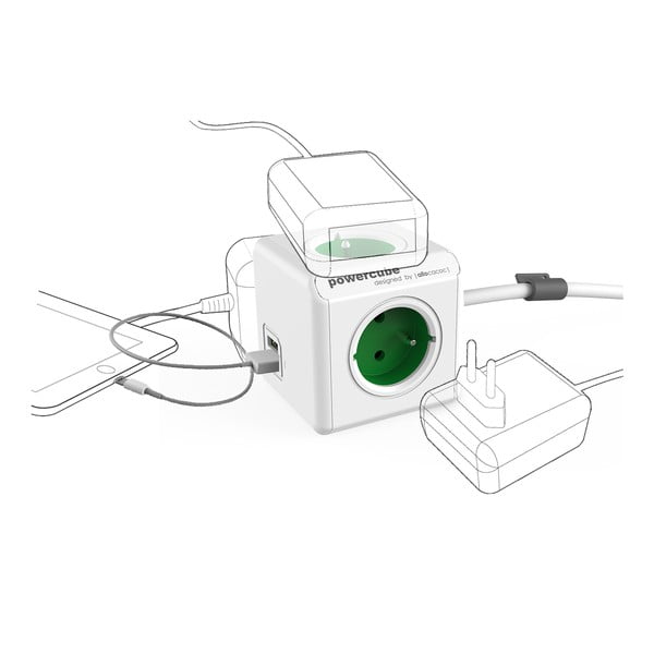 Rozgałęźnik do gniazdka 13 cm PowerCube Extended USB – Cubenest-image-2