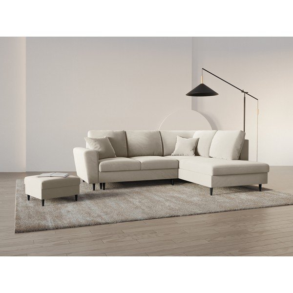 Beżowy aksamitny rozkładany narożnik ze schowkiem (prawostronny/w kształcie litery L) Kyoto – Cosmopolitan Design-image-2