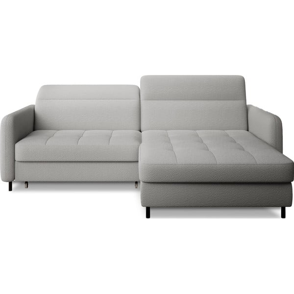 Szary rozkładany/ze schowkiem narożnik z materiału bouclé (prawostronny/z szezlongiem) Gomsi – ELTAP