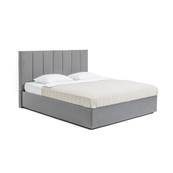 Szare tapicerowane łóżko dwuosobowe ze schowkiem z materacem i stelażem 160x200 cm Thessa Bold Line – Bonami Selection-image-3