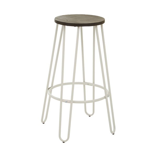 Biały/w naturalnym kolorze hoker z litego drewna wiązu (wysokość siedziska 75 cm) District – Premier Housewares