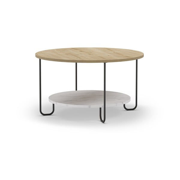 Okrągły stolik z blatem w dekorze dębu ø 80 cm Tonka – Marckeric-image-2