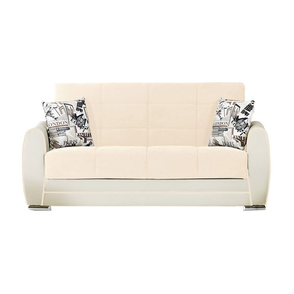 Beżowo-kremowa dwuosobowa sofa rozkładana ze schowkiem Esidra Rest