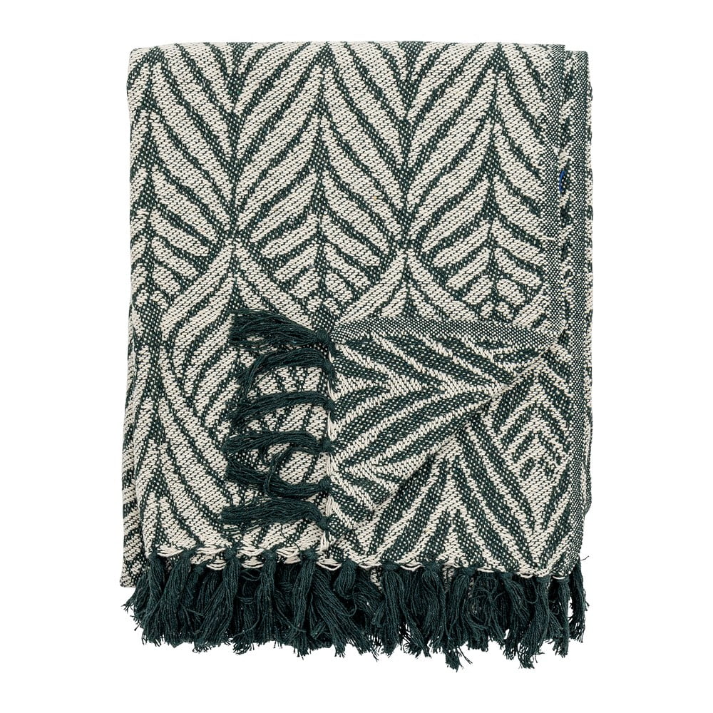 Zielono-beżowy koc z bawełny z recyklingu 130x160 cm Ugento – Bloomingville