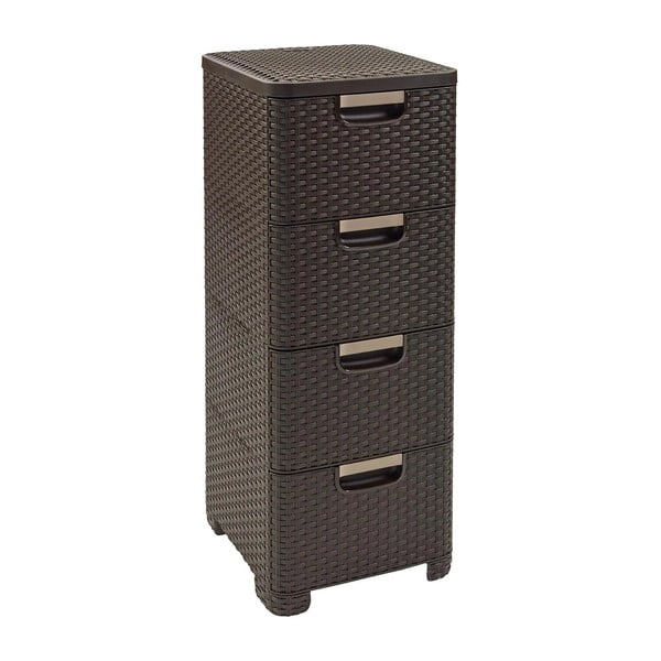 Ciemnobrązowa plastikowa wysoka szafka łazienkowa 33x79 cm Rattan – Curver