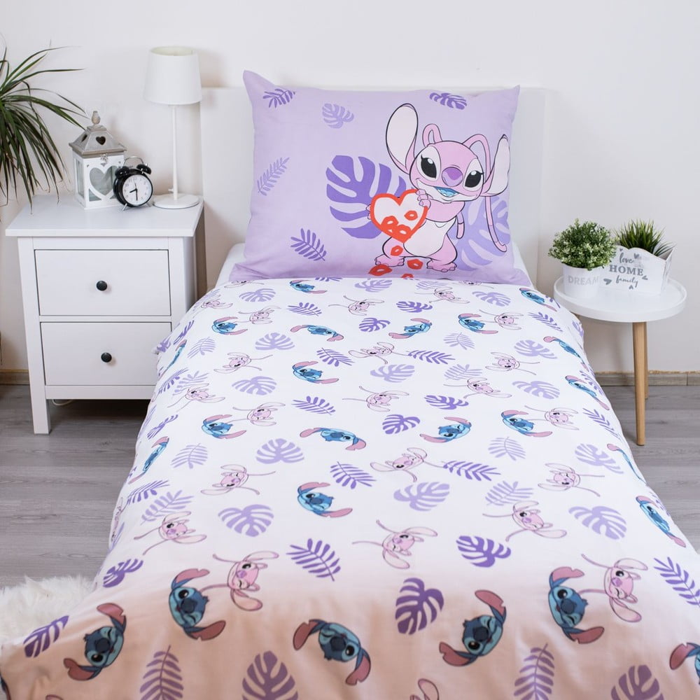 Fioletowa bawełniana pościel dziecięca jednoosobowa 140x200 cm Lilo and Stitch "Kiss" – Jerry Fabrics (zdjęcie 3)